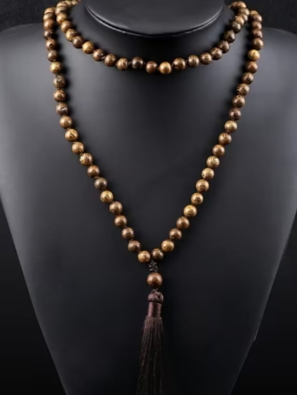 Beautiful Natural Hand Knotted Sandal Wood Beaded & Tasseled Mala Necklace
